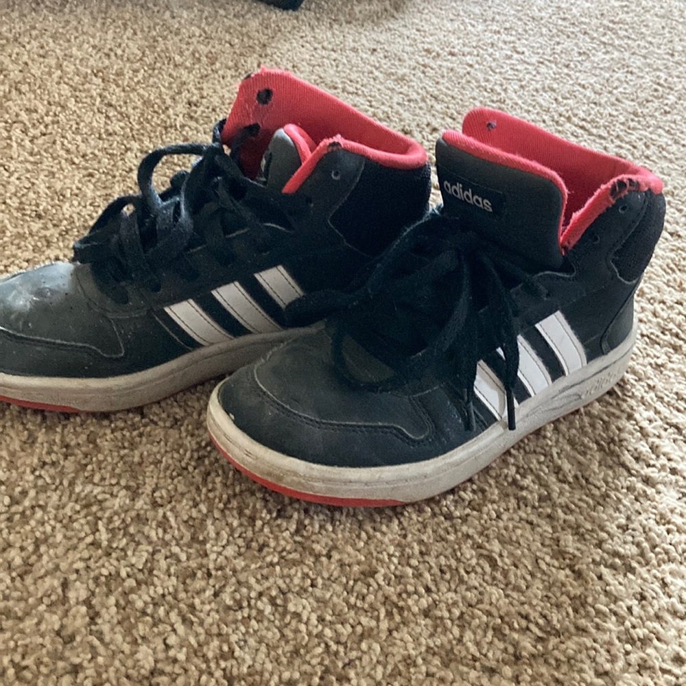 Boys black red adidas high top sneaker 2 shoes